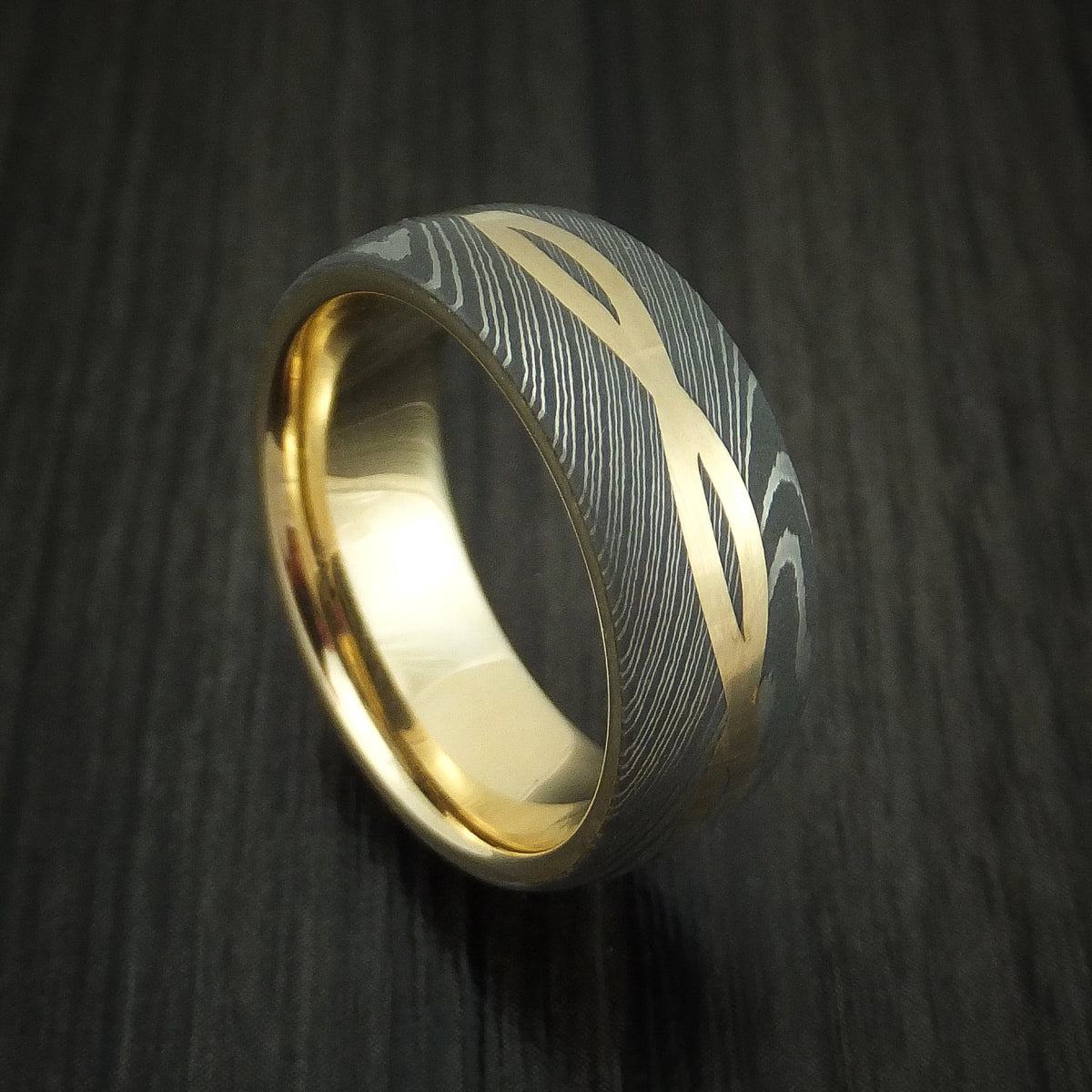 Mariner X - Damascus Steel 14K Yellow Gold Celtic Knot Men's Ring Infinity Design with Sleeve Wedding Ring - Nura Lab