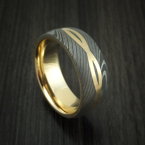 Mariner X - Damascus Steel 14K Yellow Gold Celtic Knot Men's Ring Infinity Design with Sleeve Wedding Ring - Nura Lab