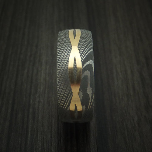 Mariner X - Damascus Steel 14K Yellow Gold Celtic Knot Men's Ring Infinity Design with Sleeve Wedding Ring - view 3 - Nura Lab