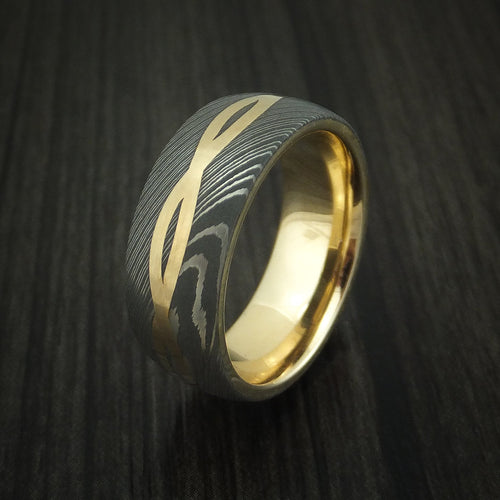 Mariner X - Damascus Steel 14K Yellow Gold Celtic Knot Men's Ring Infinity Design with Sleeve Wedding Ring - view 4 - Nura Lab