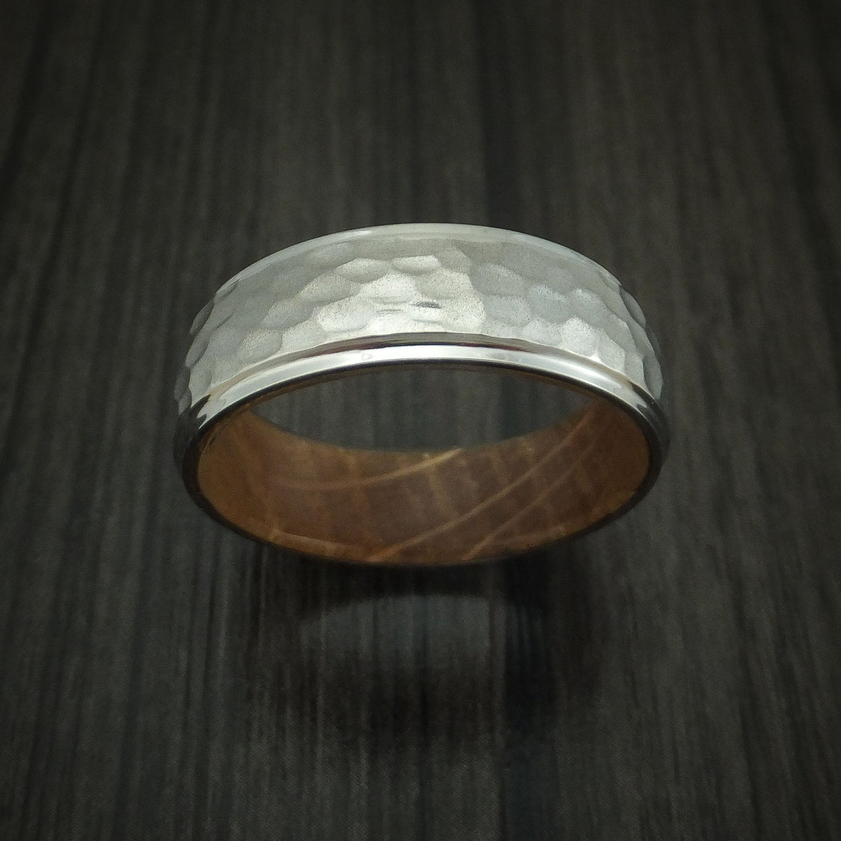 Ironwood XIII - Inconel Hammered Men's Wedding Ring with Wood Sleeve Band - view 2 - Nura Lab