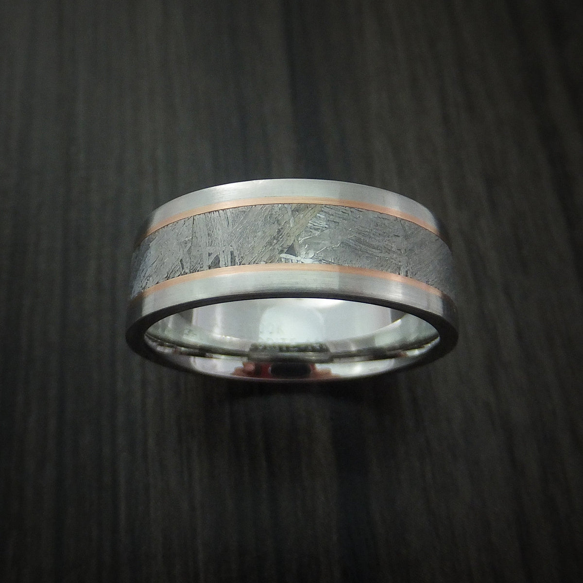 Caesar XVII - Cobalt Chrome and Gibeon Meteorite Men's Wedding Ring with 14k Gold Inlay - view 2 - Nura Lab