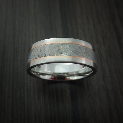 Caesar XVII - Cobalt Chrome and Gibeon Meteorite Men's Wedding Ring with 14k Gold Inlay - view 2 - Nura Lab