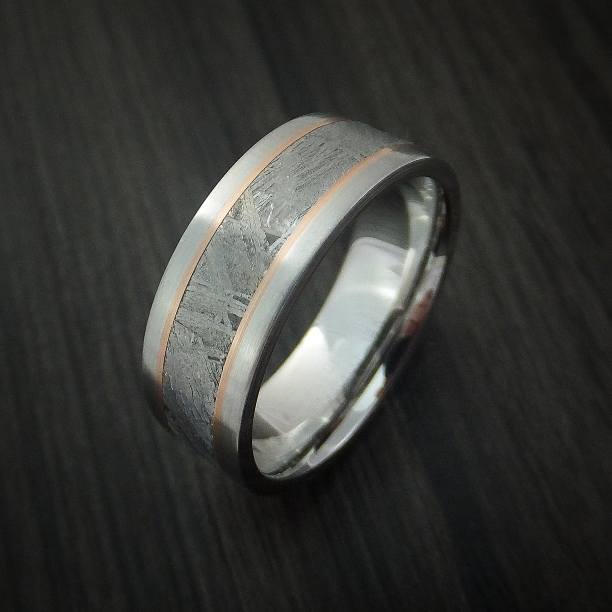 Caesar XVII - Cobalt Chrome and Gibeon Meteorite Men's Wedding Ring with 14k Gold Inlay - view 4 - Nura Lab