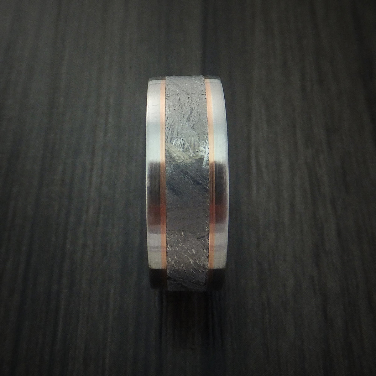 Caesar XVII - Cobalt Chrome and Gibeon Meteorite Men's Wedding Ring with 14k Gold Inlay - view 3 - Nura Lab