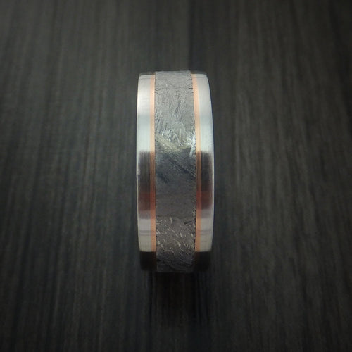 Caesar XVII - Cobalt Chrome and Gibeon Meteorite Men's Wedding Ring with 14k Gold Inlay - view 3 - Nura Lab
