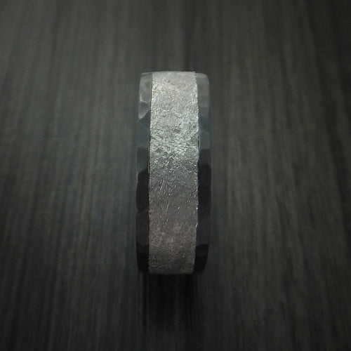 Spartan XVII - Black Zirconium Hammered Men's Wedding Ring with Gibeon Meteorite Inlay - view 3 - Nura Lab