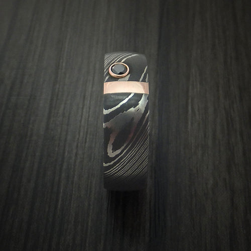 Vanguard XI - Damascus Steel with 14K Gold and Black Diamond Men's Wedding Ring - view 4 - Nura Lab