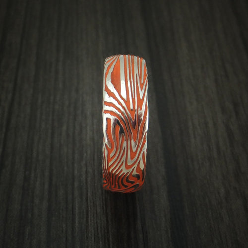 Dynasty IX - Sunset Kuro Damascus Steel and Hunter Orange Cerakote Men's Wedding Ring Band - view 3 - Nura Lab