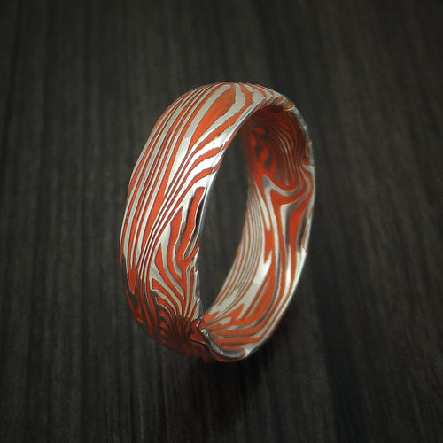 Dynasty IX - Sunset Kuro Damascus Steel and Hunter Orange Cerakote Men's Wedding Ring Band - view 4 - Nura Lab