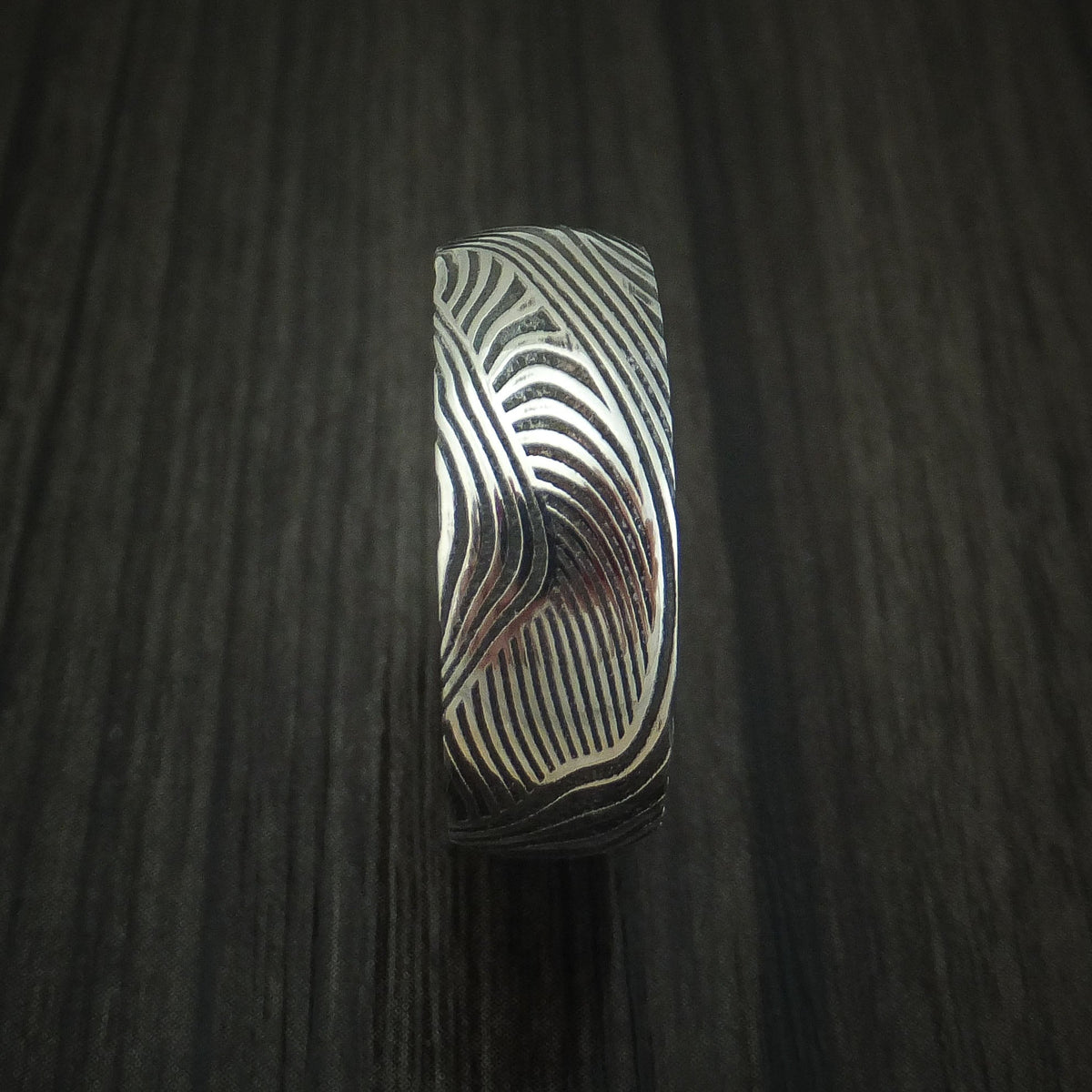 Legacy IX - Sunset Kuro Damascus Steel Men's Ring Wedding Ring - view 3 - Nura Lab
