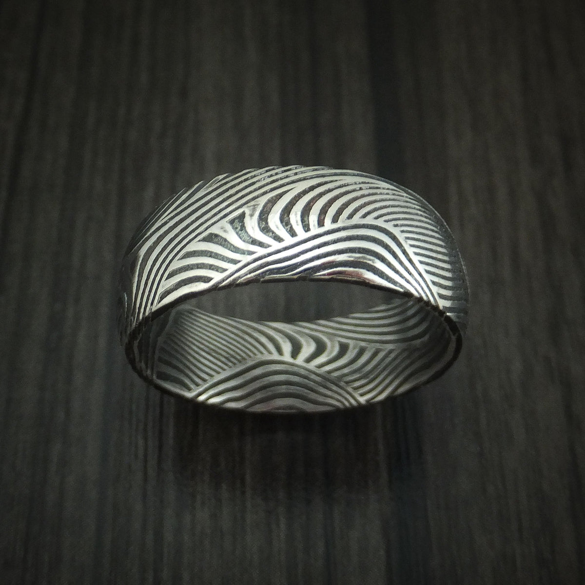 Legacy IX - Sunset Kuro Damascus Steel Men's Ring Wedding Ring - view 2 - Nura Lab