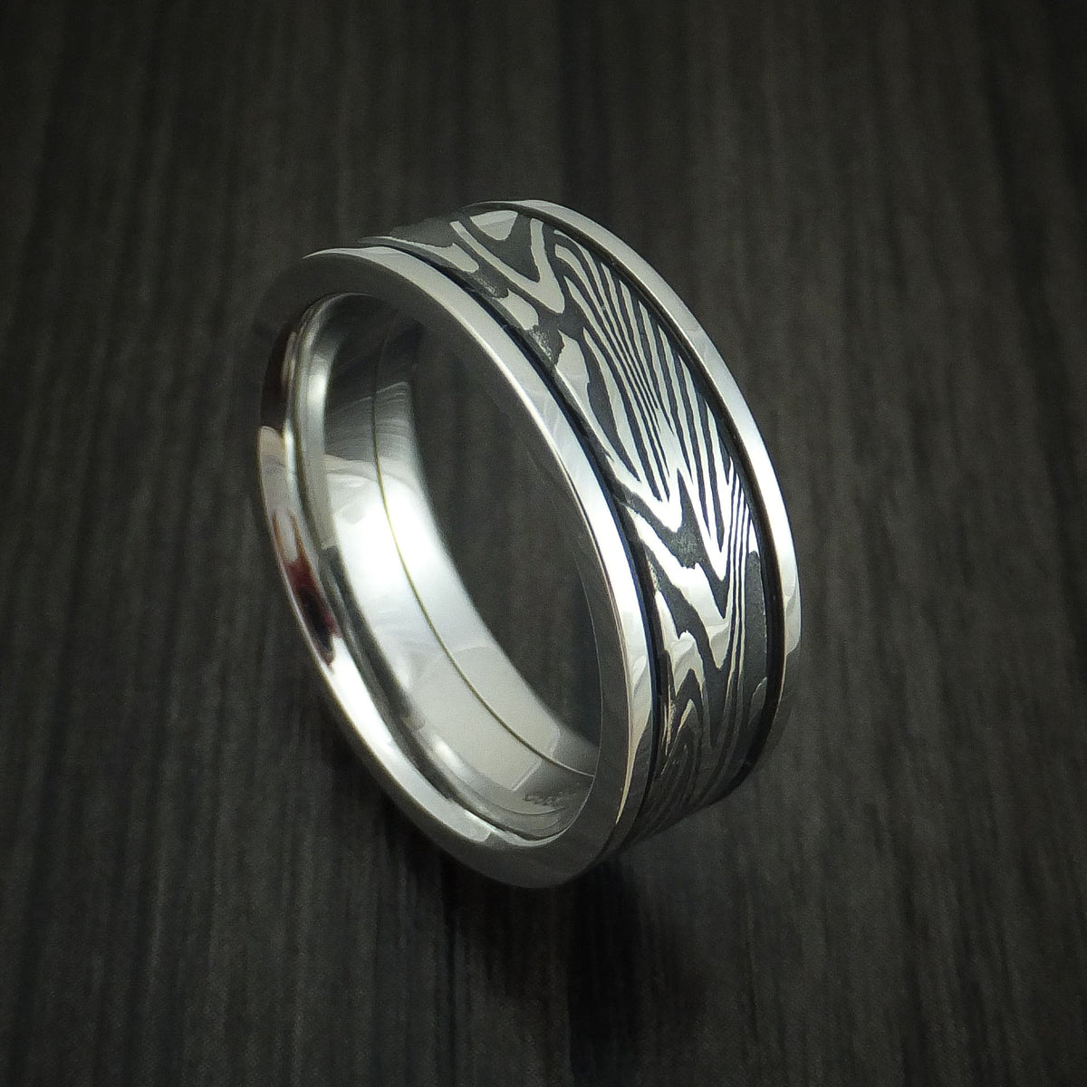 Fiord X - Sunset Kuro Damascus Steel in Cobalt Chrome Wedding Men's Wedding Ring - Nura Lab