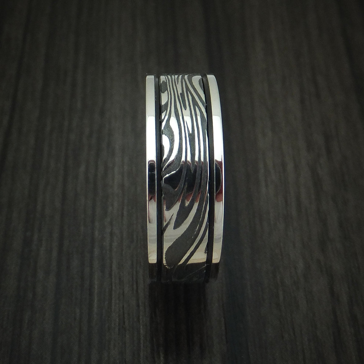 Fiord X - Sunset Kuro Damascus Steel in Cobalt Chrome Wedding Men's Wedding Ring - view 3 - Nura Lab