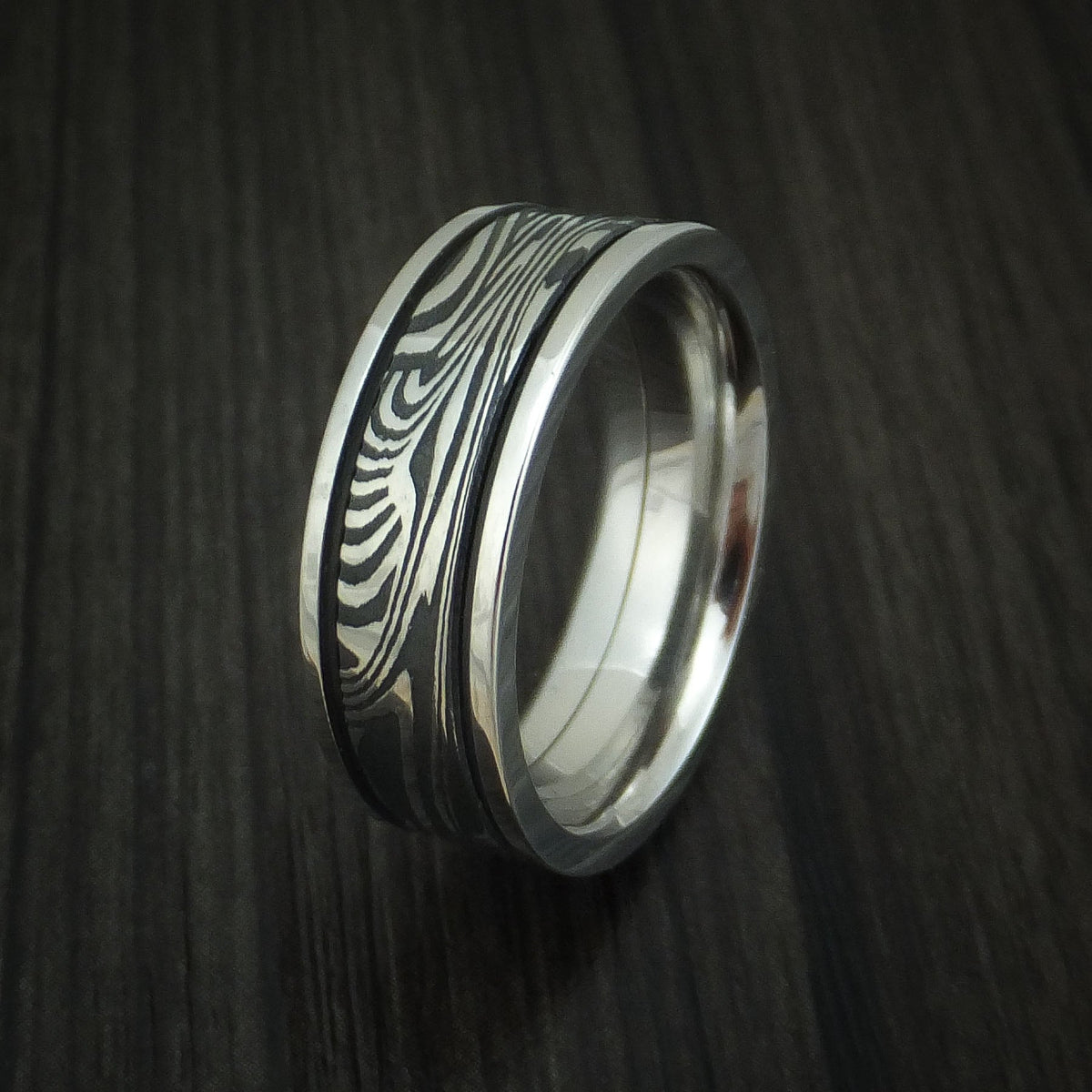 Fiord X - Sunset Kuro Damascus Steel in Cobalt Chrome Wedding Men's Wedding Ring - view 4 - Nura Lab