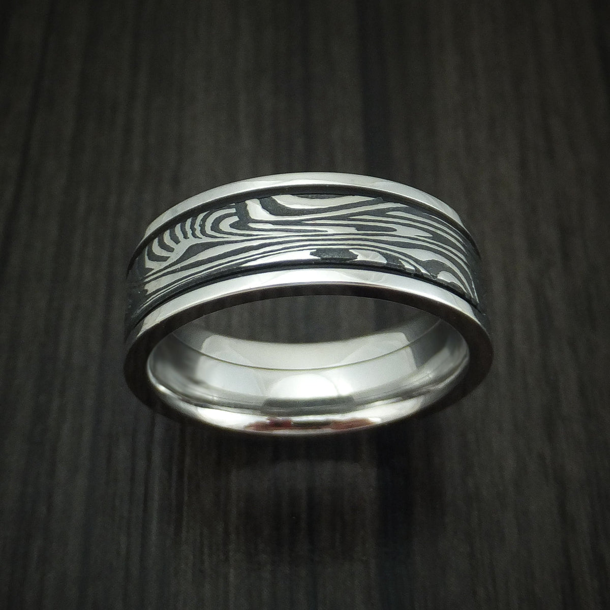 Fiord X - Sunset Kuro Damascus Steel in Cobalt Chrome Wedding Men's Wedding Ring - view 2 - Nura Lab