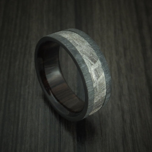 Caesar XII - Black Zirconium Men's Wedding Ring with Gibeon Meteorite and Hardwood Sleeve Band - Nura Lab