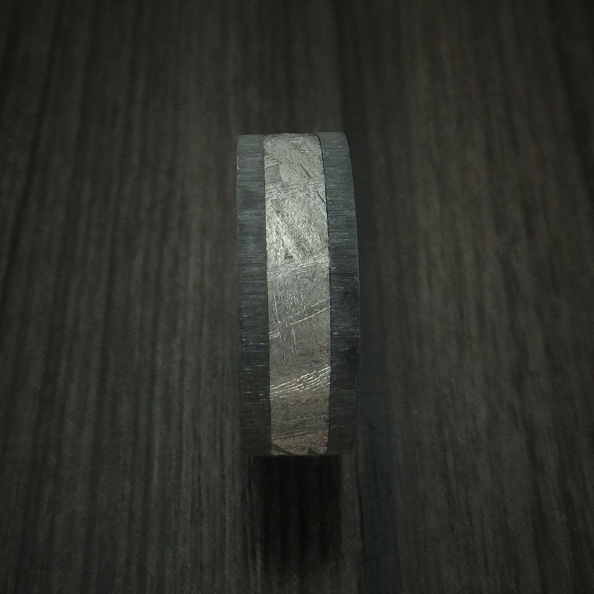 Caesar XII - Black Zirconium Men's Wedding Ring with Gibeon Meteorite and Hardwood Sleeve Band - view 3 - Nura Lab