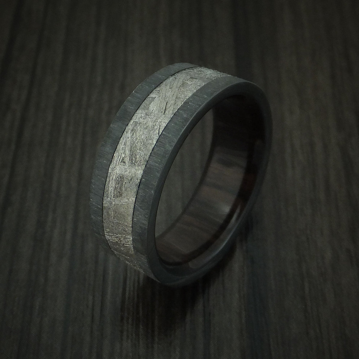 Caesar XII - Black Zirconium Men's Wedding Ring with Gibeon Meteorite and Hardwood Sleeve Band - view 4 - Nura Lab