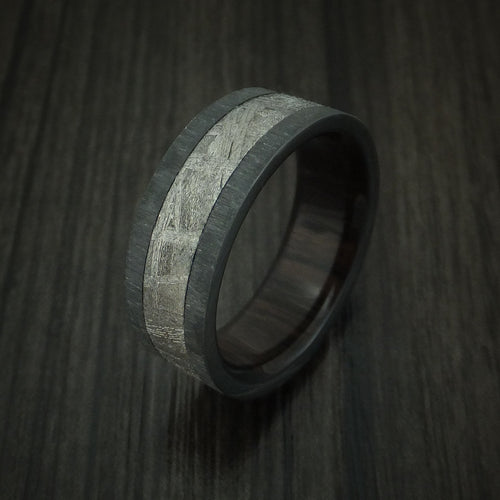 Caesar XII - Black Zirconium Men's Wedding Ring with Gibeon Meteorite and Hardwood Sleeve Band - view 4 - Nura Lab