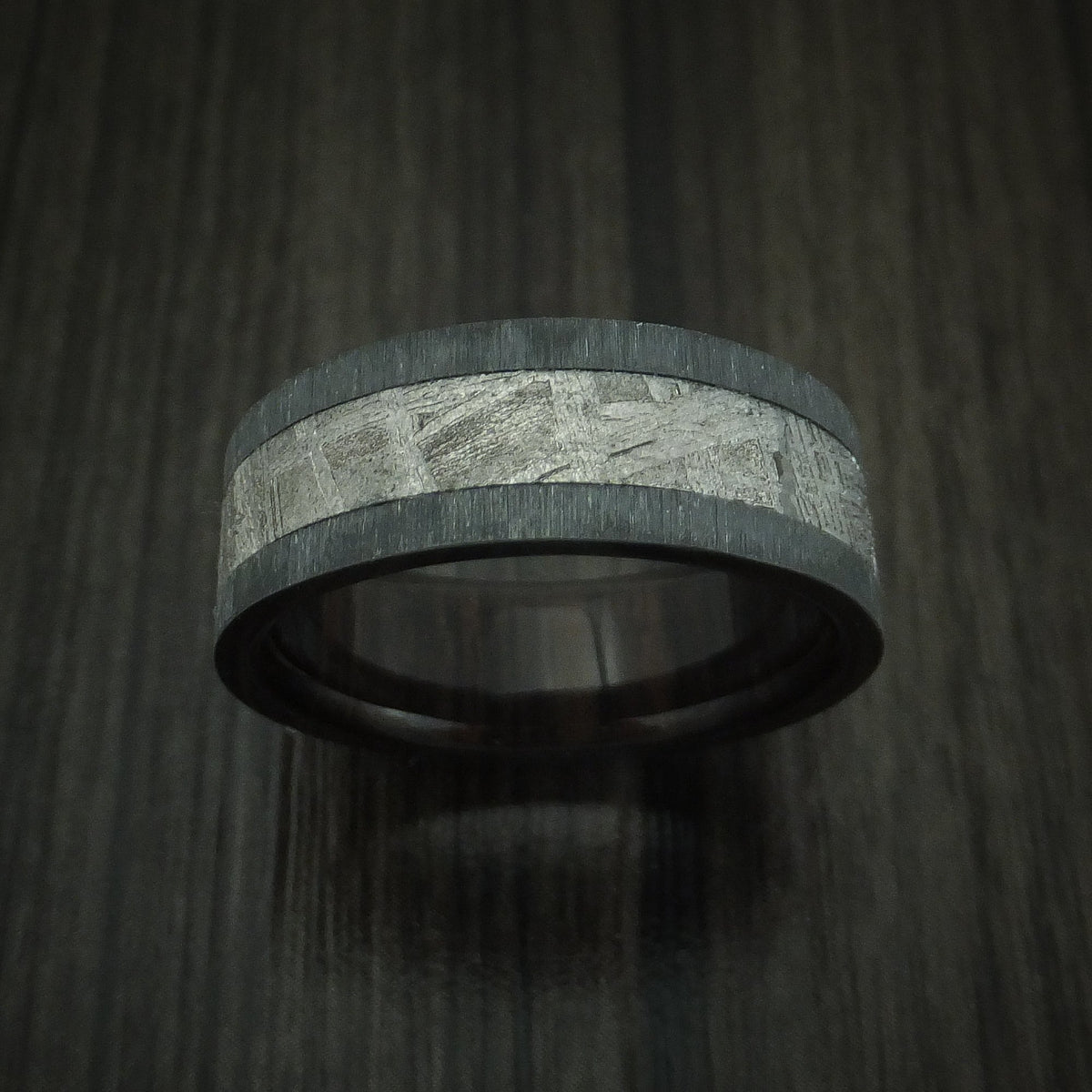 Caesar XII - Black Zirconium Men's Wedding Ring with Gibeon Meteorite and Hardwood Sleeve Band - view 2 - Nura Lab