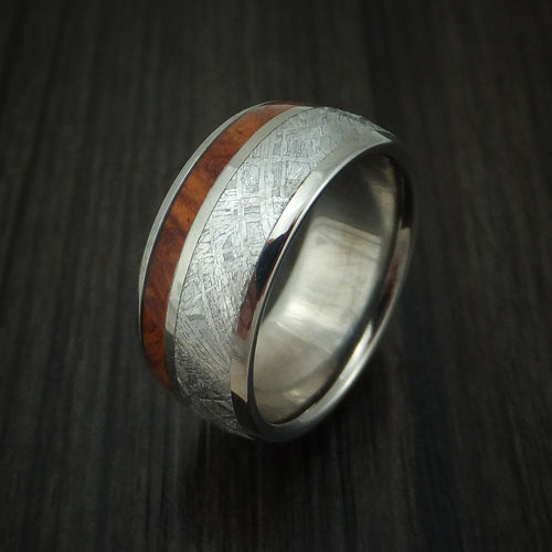 Dominion VII - Titanium Men's Wedding Ring with Meteorite and Desert Ironwood Burl Wood Band - view 4 - Nura Lab