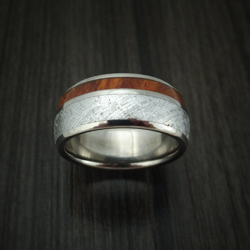 Dominion VII - Titanium Men's Wedding Ring with Meteorite and Desert Ironwood Burl Wood Band - view 2 - Nura Lab