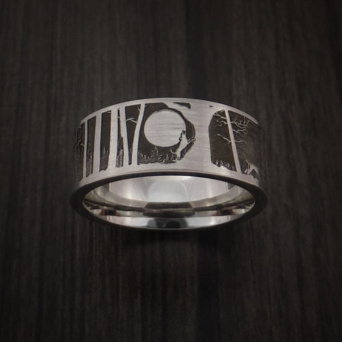 Blackstone XII - Bear and Dog in the Woods Hunter Wedding Men's Wedding Ring Cobalt Chrome Band - view 3 - Nura Lab