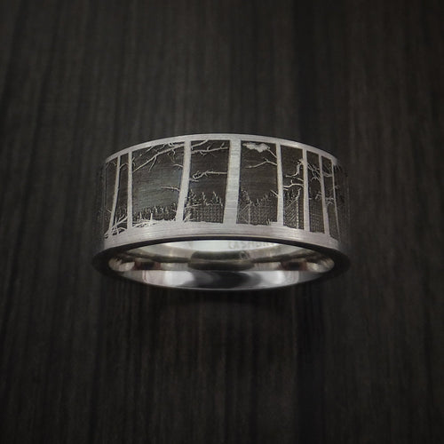 Blackstone XII - Bear and Dog in the Woods Hunter Wedding Men's Wedding Ring Cobalt Chrome Band - view 5 - Nura Lab