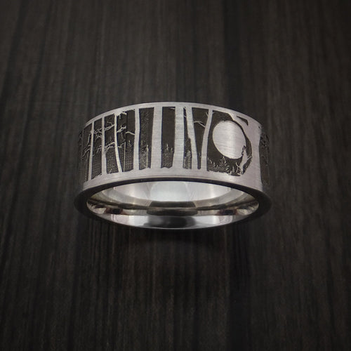 Blackstone XII - Bear and Dog in the Woods Hunter Wedding Men's Wedding Ring Cobalt Chrome Band - view 4 - Nura Lab