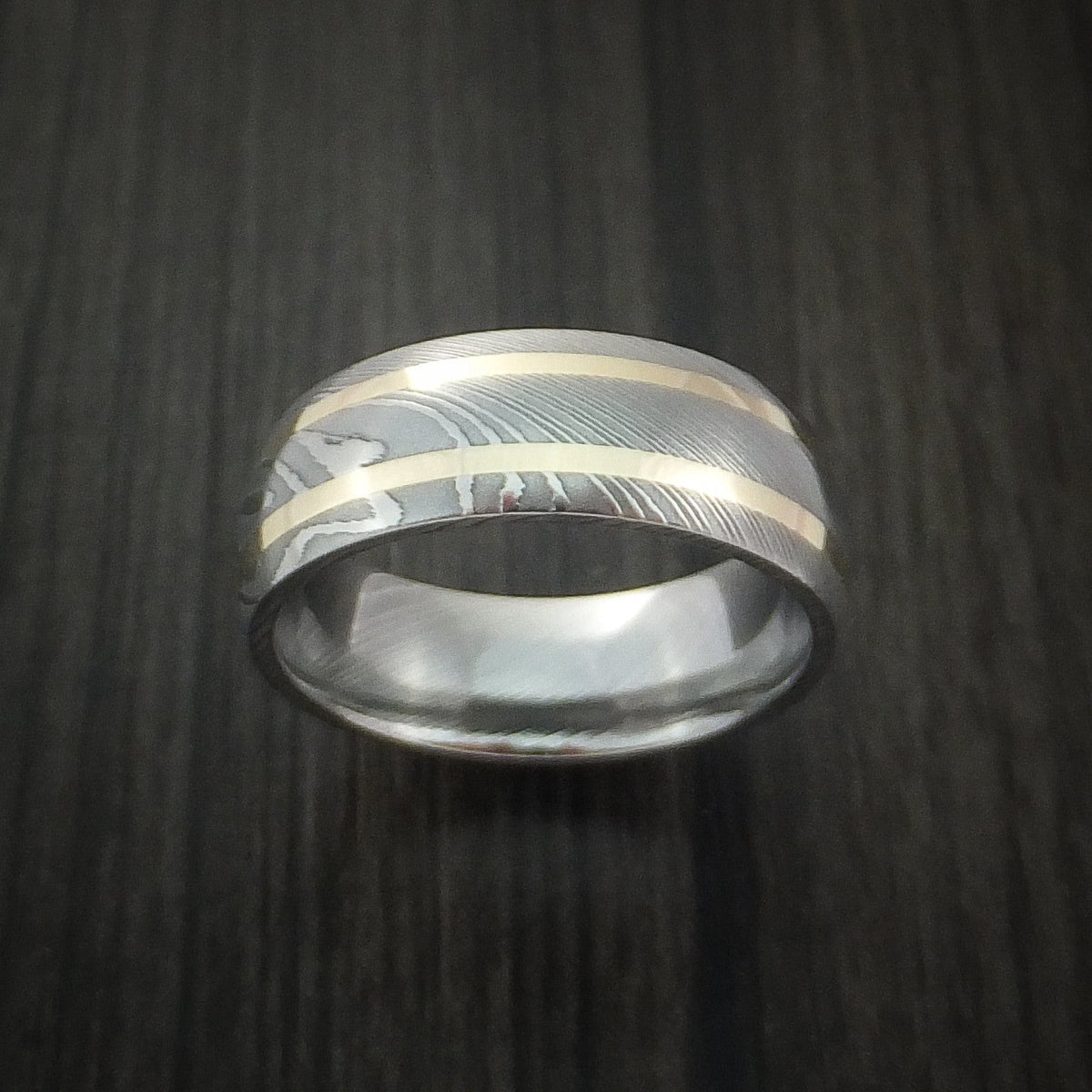 Forge X - Damascus Steel and 14k Gold Men's Wedding Ring - view 2 - Nura Lab