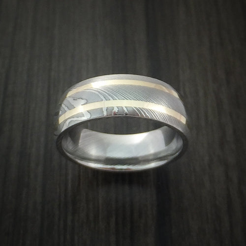 Forge X - Damascus Steel and 14k Gold Men's Wedding Ring - view 2 - Nura Lab