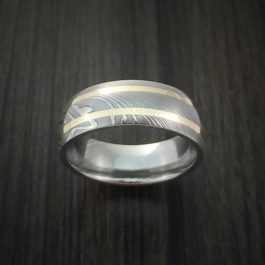 Forge X - Damascus Steel and 14k Gold Men's Wedding Ring - view 2 - Nura Lab