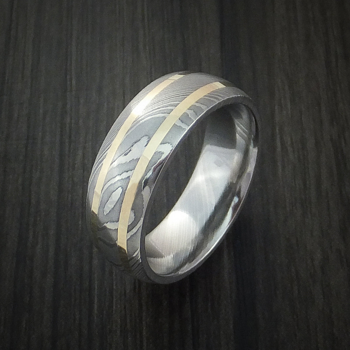 Forge X - Damascus Steel and 14k Gold Men's Wedding Ring - view 3 - Nura Lab