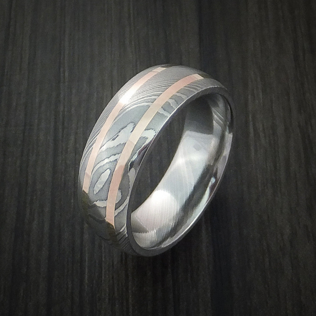 Voyager IX - Damascus Steel and 14k Gold Men's Wedding Ring - view 3 - Nura Lab