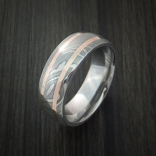 Voyager IX - Damascus Steel and 14k Gold Men's Wedding Ring - view 3 - Nura Lab