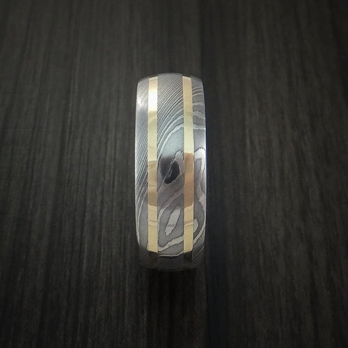 Forge X - Damascus Steel and 14k Gold Men's Wedding Ring - view 4 - Nura Lab