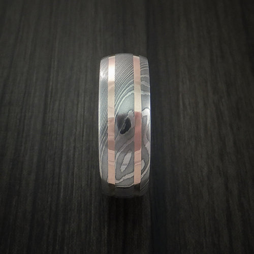 Voyager IX - Damascus Steel and 14k Gold Men's Wedding Ring - view 4 - Nura Lab