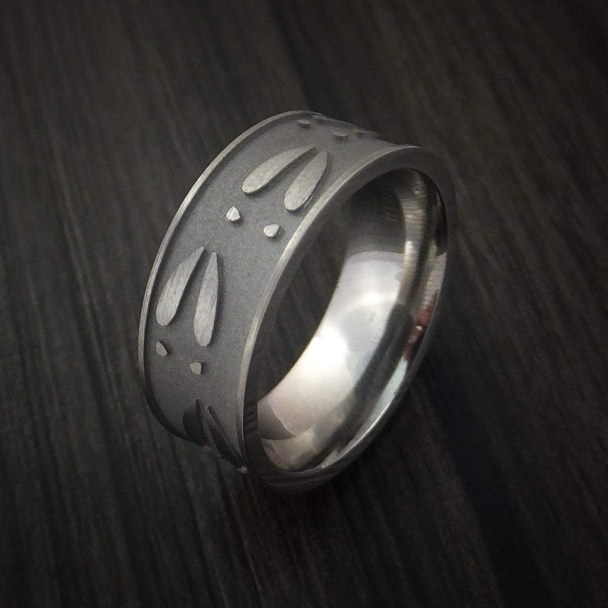 Evernorth III - Titanium Deer Track Men's Wedding Ring Hunter Band - view 4 - Nura Lab