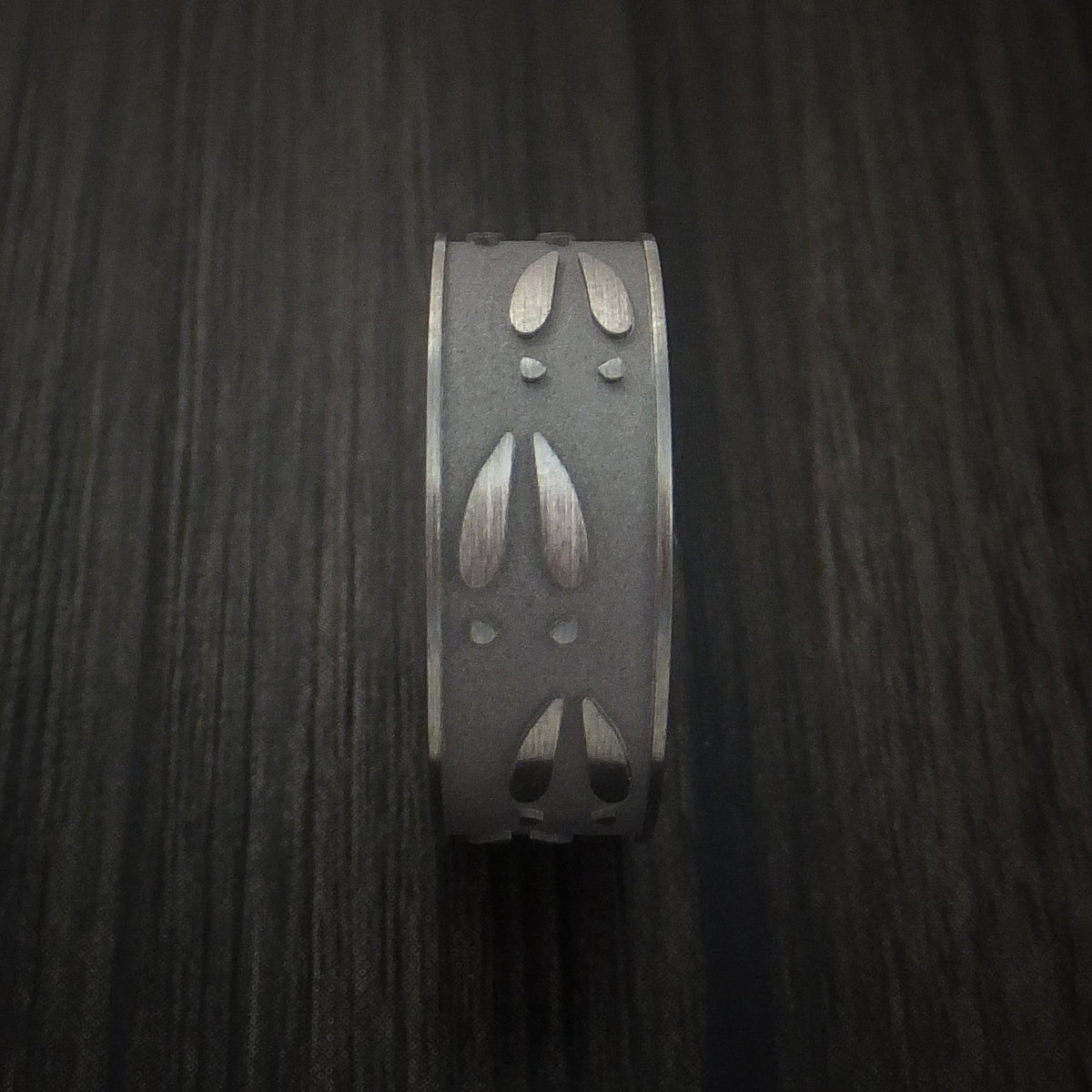 Evernorth III - Titanium Deer Track Men's Wedding Ring Hunter Band - view 3 - Nura Lab