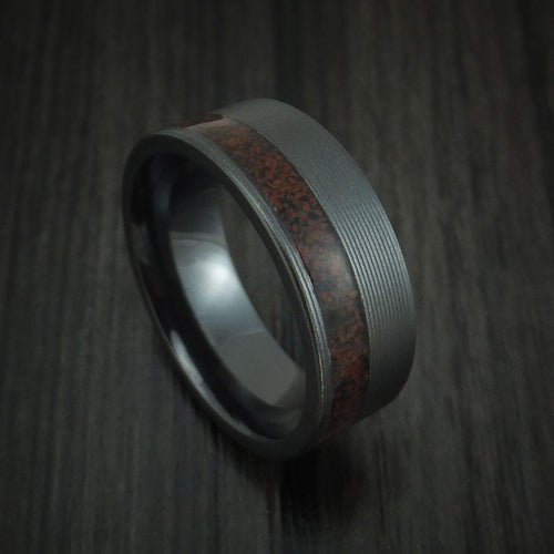 Harbour XVI - Black Zirconium and Red Dinosaur Bone Men's Wedding Ring Fossil Band - Nura Lab