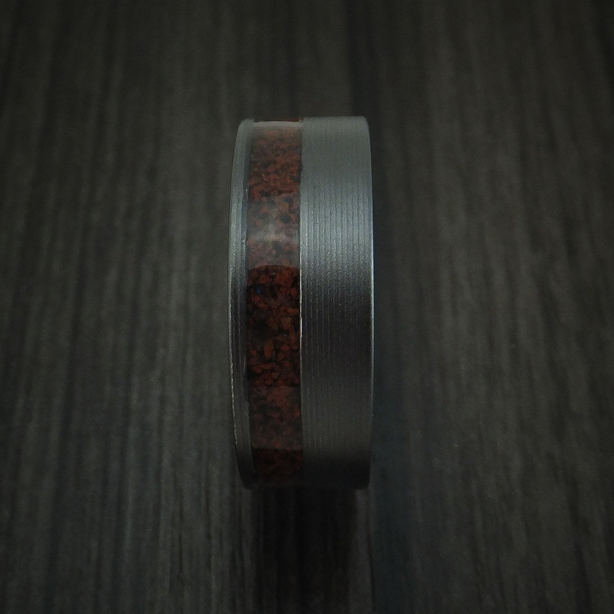 Harbour XVI - Black Zirconium and Red Dinosaur Bone Men's Wedding Ring Fossil Band - view 3 - Nura Lab