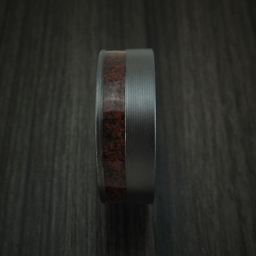 Harbour XVI - Black Zirconium and Red Dinosaur Bone Men's Wedding Ring Fossil Band - view 3 - Nura Lab
