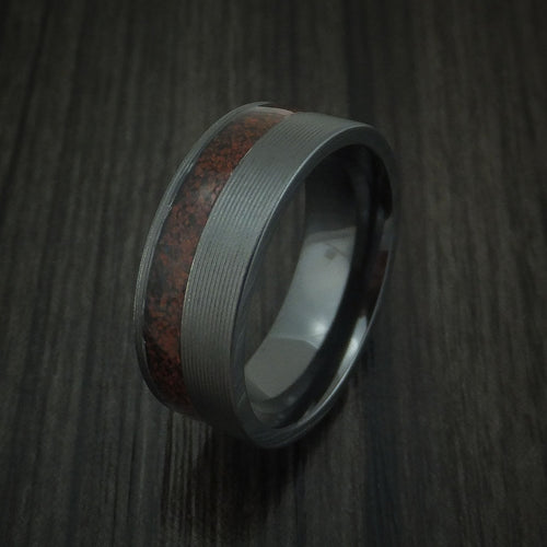 Harbour XVI - Black Zirconium and Red Dinosaur Bone Men's Wedding Ring Fossil Band - view 4 - Nura Lab