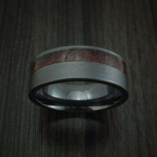 Harbour XVI - Black Zirconium and Red Dinosaur Bone Men's Wedding Ring Fossil Band - view 2 - Nura Lab