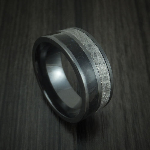 Redwood XVI - Black Zirconium Black Dinosaur Bone and Gibeon Meteorite Men's Wedding Ring Fossil Band - Nura Lab