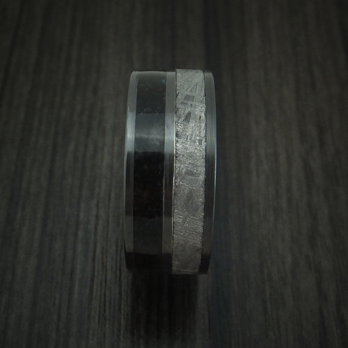 Redwood XVI - Black Zirconium Black Dinosaur Bone and Gibeon Meteorite Men's Wedding Ring Fossil Band - view 3 - Nura Lab