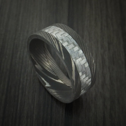 Iron X - Damascus Steel and Carbon Fiber Men's Wedding Ring Band - Nura Lab