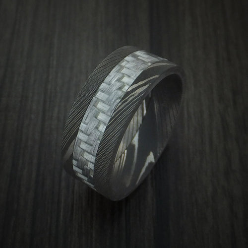 Iron X - Damascus Steel and Carbon Fiber Men's Wedding Ring Band - view 3 - Nura Lab