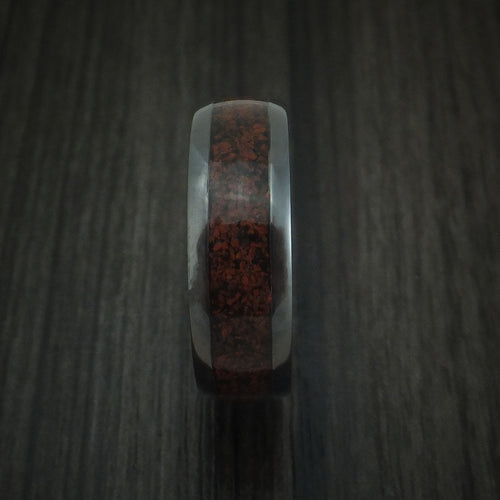 Cedar XVI - Black Zirconium and Red Dinosaur Bone Men's Wedding Ring Fossil Band - view 3 - Nura Lab